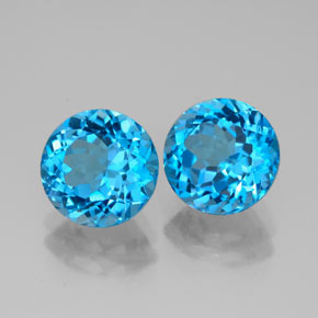 Gemas de topacio azul natural de  ct, corte redondo, VVS