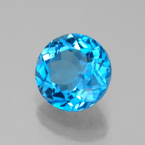 Topacio azul natural de 2,29 ct, corte redondo, VVS