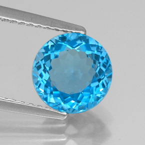 Topacio azul suizo natural de 2,46 ct, corte redondo, VVS