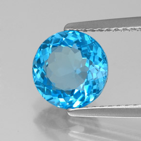 Topacio azul suizo natural de 2,46 ct, corte redondo, VVS