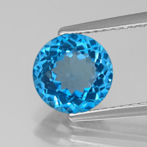 Topacio azul natural de 2,18 ct, corte redondo, VVS