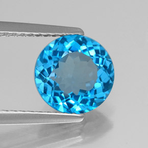 Topacio azul natural de 2,18 ct, corte redondo, VVS