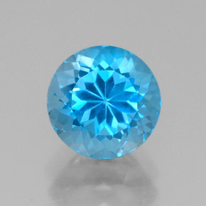 Topacio azul natural de 2,78 ct, corte redondo, VVS