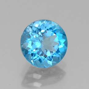 Topacio azul natural de 2,21 ct, corte redondo, VVS