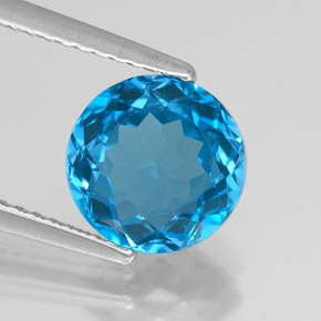 Topacio azul natural de 2,35 ct, corte redondo, VVS-VS