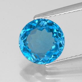 Topacio azul natural de 2,35 ct, corte redondo, VVS-VS