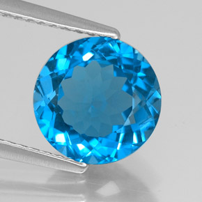 Topacio azul natural de 3,15 ct, corte redondo, VVS