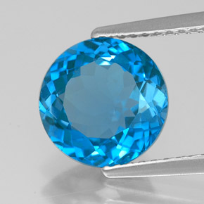 Topacio azul natural de 3,15 ct, corte redondo, VVS