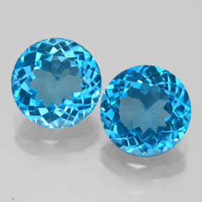 Gemas de topacio azul natural de  ct, corte redondo, VVS