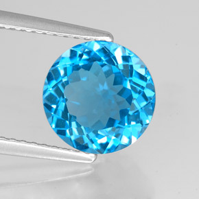 Topacio azul natural de 3,09 ct, corte redondo, VVS