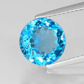 Topacio azul natural de 3,09 ct, corte redondo, VVS