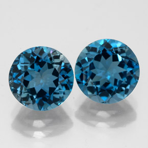 Gemas de topacio azul natural de  ct, corte redondo, VVS