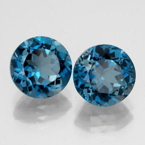 Gemas de topacio azul natural de  ct, corte redondo, VVS