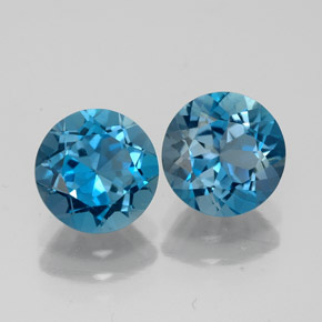 Gemas de topacio azul natural de  ct, corte redondo, VVS