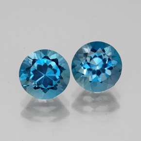 Gemas de topacio azul natural de  ct, corte redondo, VVS-VS