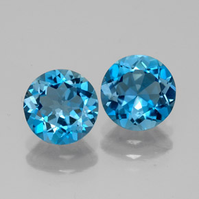 Gemas de topacio azul natural de  ct, corte redondo, VVS-VS