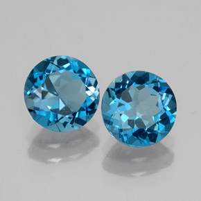 Gemas de topacio azul natural de  ct, corte redondo, VVS-VS