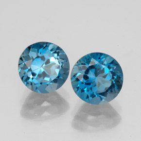 Gemas de topacio azul natural de  ct, corte redondo, VVS