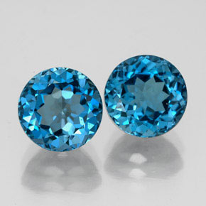 Gemas de topacio azul natural de  ct, corte redondo, VVS