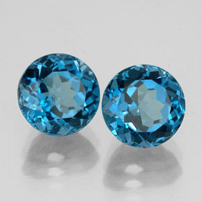 Gemas de topacio azul natural de  ct, corte redondo, VVS