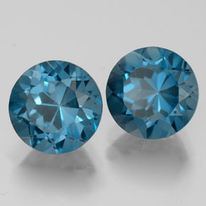 Gemas de topacio azul natural de  ct, corte redondo, VVS