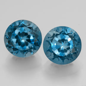 Gemas de topacio azul natural de  ct, corte redondo, VVS
