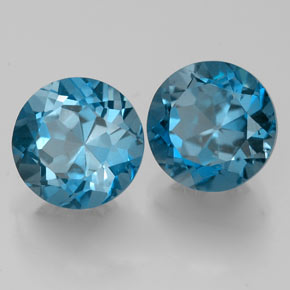 Gemas de topacio azul natural de  ct, corte redondo, VVS