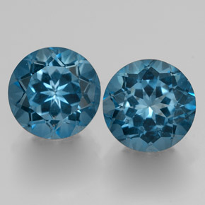 Gemas de topacio azul natural de  ct, corte redondo, VVS
