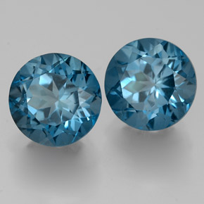 Gemas de topacio azul natural de  ct, corte redondo, VVS