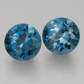 Gemas de topacio azul natural de  ct, corte redondo, VVS