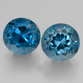 Gemas de topacio azul natural de  ct, corte redondo, VVS