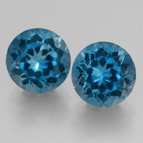 Gemas de topacio azul natural de  ct, corte redondo, VVS