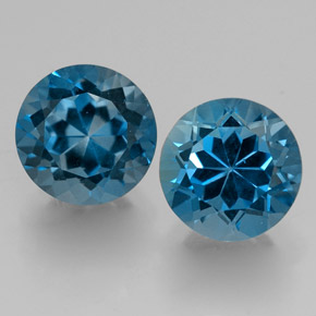 Gemas de topacio azul natural de  ct, corte redondo, VVS-VS