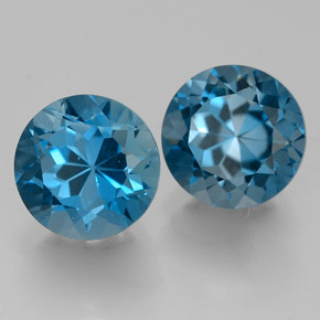 Gemas de topacio azul natural de  ct, corte redondo, VVS-VS