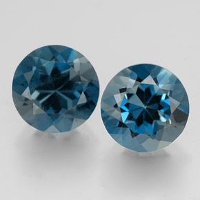 Gemas de topacio azul natural de  ct, corte redondo, VVS