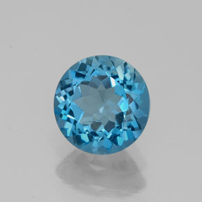 Topacio azul natural de 1,63 ct, corte redondo, VS