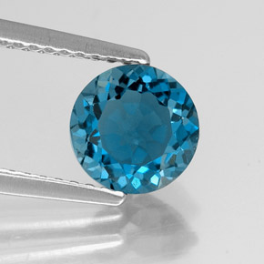 Topacio azul natural de 1,55 ct, corte redondo, VVS-VS