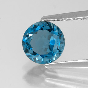 Topacio azul natural de 1,55 ct, corte redondo, VVS-VS