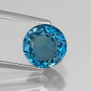 Topacio azul natural de 2,78 ct, corte redondo, VVS