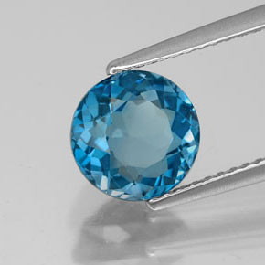 Topacio azul natural de 2,78 ct, corte redondo, VVS