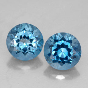 Gemas de topacio azul natural de  ct, corte redondo, VVS