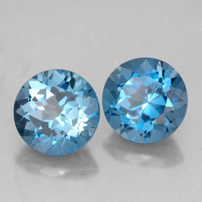 Gemas de topacio azul natural de  ct, corte redondo, VVS