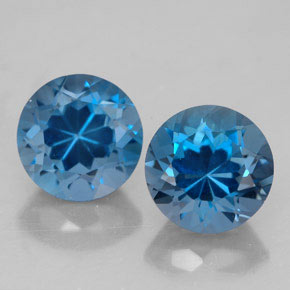 Gemas de topacio azul natural de  ct, corte redondo, VVS