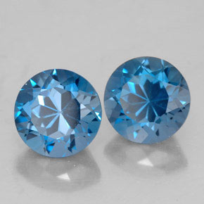 Gemas de topacio azul natural de  ct, corte redondo, VVS