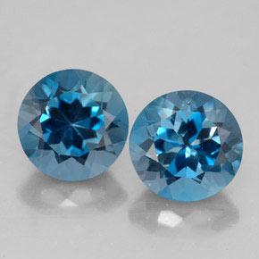 Gemas de topacio azul natural de  ct, corte redondo, VVS