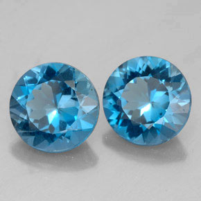 Gemas de topacio azul natural de  ct, corte redondo, VVS-VS