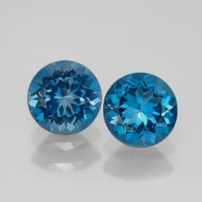 Gemas de topacio azul natural de  ct, corte redondo, VVS