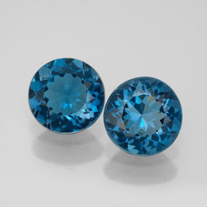 Gemas de topacio azul natural de  ct, corte redondo, VVS