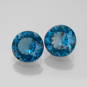 Gemas de topacio azul natural de  ct, corte redondo, VVS