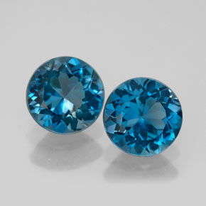 Gemas de topacio azul natural de  ct, corte redondo, VVS